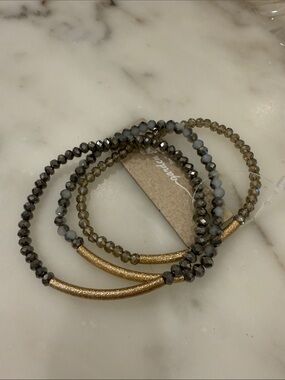 Gold and Gray Beaded Stretch Bracelet Set